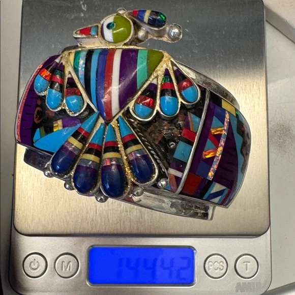 Native-Inspired Multi-Color Inlay Cuff Bracelet - Picture 6 of 6